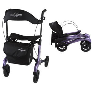 Homecare lichtgewicht Rollator van 5,8 kg – Carbon rollator tot 150 kg draaggewicht – Dubbel opvouwbaar en inclusief reistas - Paars